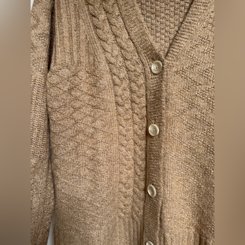 CAbi Chunky Cable Knit Grandpa Cardigan Sweater Beige Small Tan Women’s - Picture 4 of 10